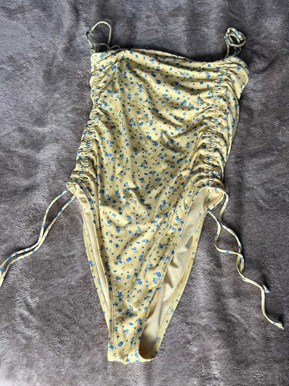 Wild Fable Yellow Floral One-Piece Swimsuit with Blue Flowers